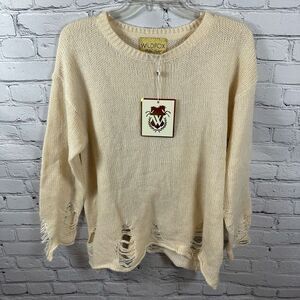 Wildfox Couture White Label Sweater Distressed Acrylic Crewneck Cream XS NWT